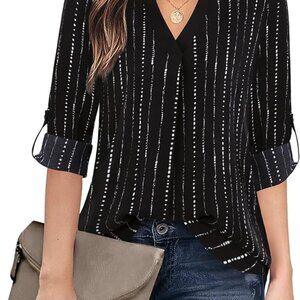 Timeson Women's Casual Chiffon V Neck 3/4 Sleeve Blouse Tops